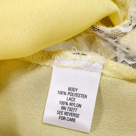 Candie's Y2K Romantic Lace Sheer Tie Front Button Tab Sleeve Top Butter Yellow M - Picture 10 of 10